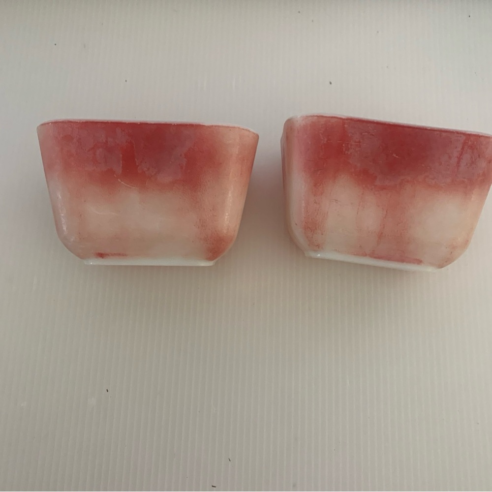 2 Pyrex Refrigerator Dishes Reddish Pink and White *Vintage*